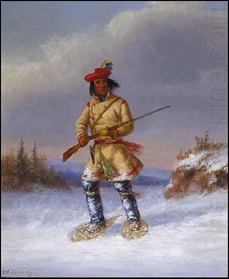 Indian Trapper with Red Feathered Cap in Winter, Cornelius Krieghoff